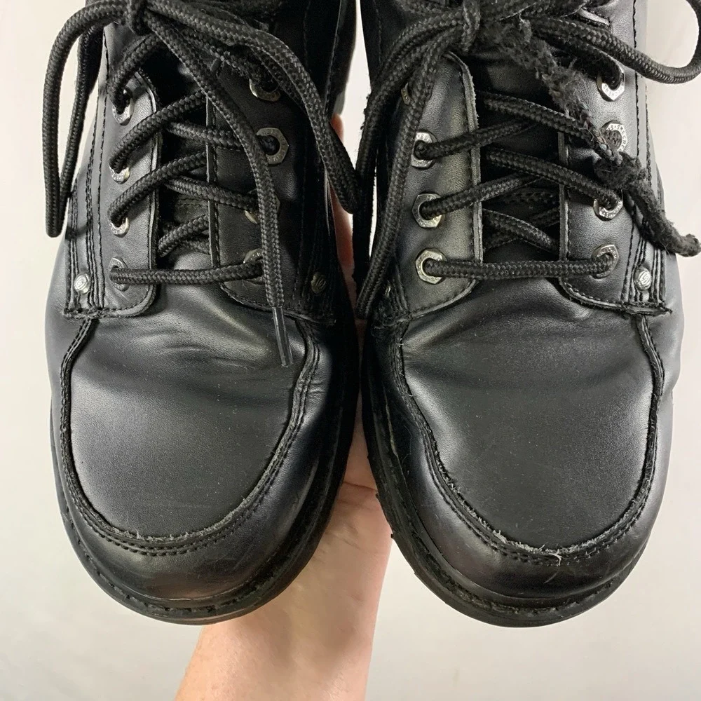 Skechers Mens Y2K Leather Lace Up Lug Sole Work Boots Size 10.5 Extra Wide Black